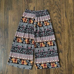 Women's Elephant Print Pants - Black and Orange
